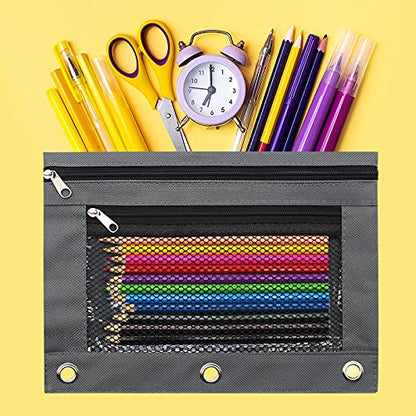 Pencil Pouch 3 Ring Binder Pouch Zippered Pencil Case Canvas Pencil Bag with 2 Compartments (Set of 2, Pink and Grey) - color: Pink and Grey