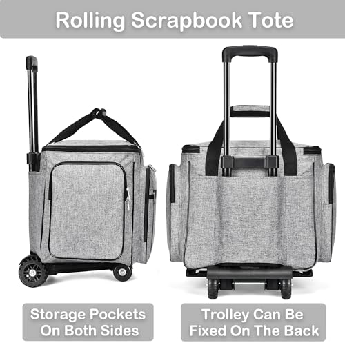 CAB55 Rolling Craft Bag, Tote Bag with Wheels for Women, Rolling Teacher Bag with Removable Folding Hand Truck (Grey) - color: Grey