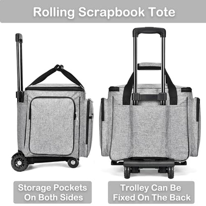 CAB55 Rolling Craft Bag, Tote Bag with Wheels for Women, Rolling Teacher Bag with Removable Folding Hand Truck (Grey) - color: Grey