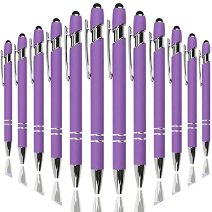 Oddmoal Ballpoint Pen with Stylus Tip, Soft Touch Click Metal Pen, 1.0mm Medium Point, Black Ink, 12 Count(Purple) - color: Purple - 12 Pens