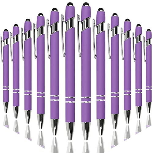 Oddmoal Ballpoint Pen with Stylus Tip, Soft Touch Click Metal Pen, 1.0mm Medium Point, Black Ink, 12 Count(Purple) - color: Purple - 12 Pens