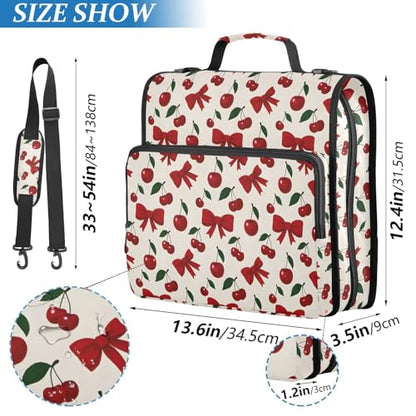 Red Cherry Bow Zipper Binder 3 Ring with Handle and Shoulder Strap, 500 Sheet Binder Organizer Capacity & Multi-Pockets for School Office - color: A6114
