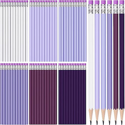 TecUnite 120 Pcs #2 HB Pencils with Eraser No 2 Unsharpened Wooden Hexagonal Pencils for Adults Gifts for School Exam art Learning Office Sketching(Purple Series) - color: Purple Series