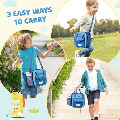 REDSHELL Lunch Box Kids, Large Insulated Lunch Bag for Boys, Dark Blue | Tactical Style, Cooler Lunchbag, Square Toddler Lunchbox, School & Daycare, Lunch Tote, Water Bottle Holder, Adjustable Strap - color: Dark Blue