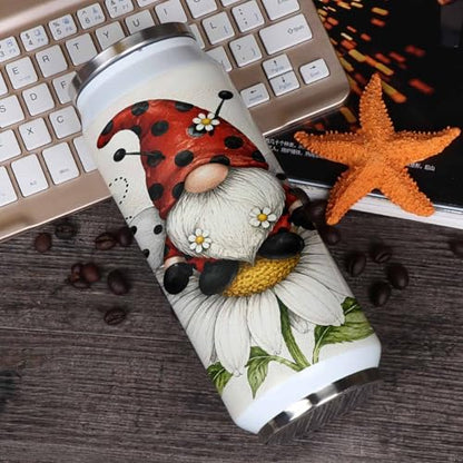 T&H XHome Gnome Ladybugs 14oz Stainless Steel Tumbler with Lid & Straw-Double Wall Vacuum Insulated Travel Mug Daisy Polka Dots Water Bottle Coffee Beverage Drinks Cup - size: 14 Ounces