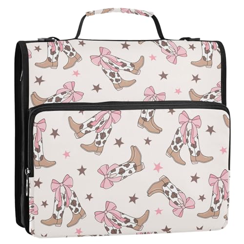 Bows Cowgirl Boots Zipper Binder Bag 3 Ring with Handle Shoulder Strap, Binder File Organizer Bag Storage Case for School Work Office