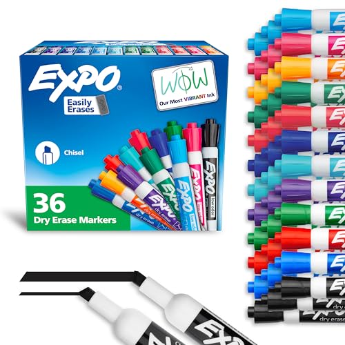 EXPO Dry Erase Markers, Low Odor Ink, Assorted Fashion Colors, Chisel Tip, 36 Count - Easily Erases, Ideal for Classroom, Home, Office, Back to School, Teacher Supplies - size: 36 Count