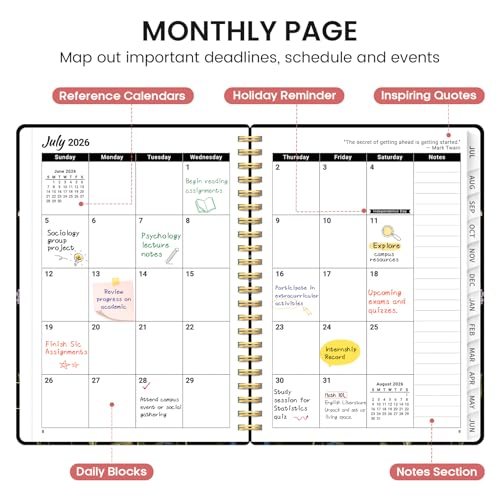Planner 2026-2027, Academic Monthly and Weekly Calendar Planner for Women, July 2026 - June 2027, Hardcover Pretty Agenda Planner Book with Tabs, Spiral Daily Organizer for School Office Home Supplies, 6.3" x 8.5" - Peony Bloom - color: I-Peony Bloom, siz