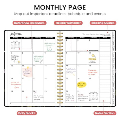 Planner 2026-2027, Academic Monthly and Weekly Calendar Planner for Women, July 2026 - June 2027, Hardcover Pretty Agenda Planner Book with Tabs, Spiral Daily Organizer for School Office Home Supplies, 6.3" x 8.5" - Peony Bloom - color: I-Peony Bloom, siz