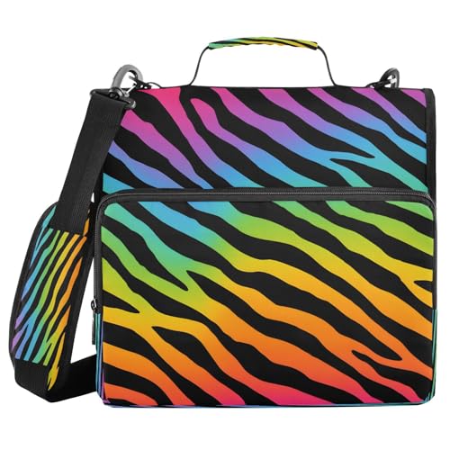 ALAZA Zipper Binder 3 Ring Colored Zebra Stripes Binder Organizer with Zipper and Shoulder Strap Large Capacity Multi-Pocket Trapper Keeper File Folder for Office Supplies - color: Multicolored 22