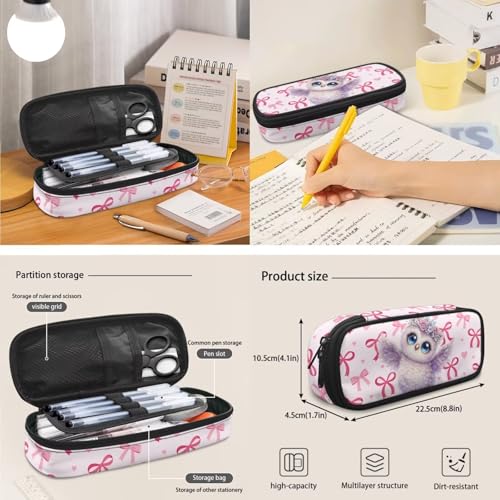 17 inch Backpack for Kids,Owl Large Capacity Bookbag with Lunch Box Pencil Case Set Rucksack Satchel School Bags 3 In 1 Set School Supplies for Girls - color: Pink Bows-owl