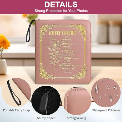 CCWEGSJ Easter Gift You Are Beautiful Zipper Photos Binder Album 3x5 4x6 5x7 6x8 DIY Magnetic Photo Album for Women Religious Gifts Inspirational Gifts. (Album Beautiful-Pink) - color: Album Beautiful-Pink