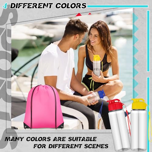40 Pcs 17 oz Plastic Water Bottles Bulk and Drawstring Backpack Set for Back to School Gifts Reusable Flip Top Leakproof Water Bottles with Handle Adults Sports Gym Travel Outdoor(Chic) - color: Chic