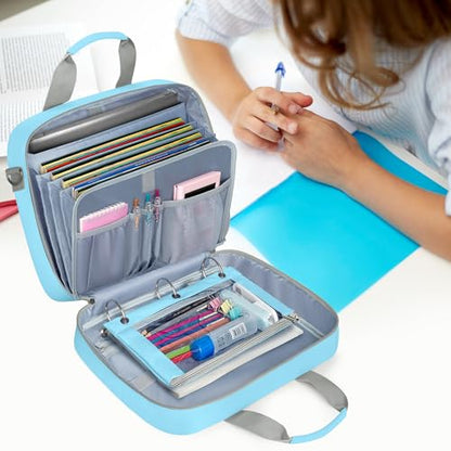Yarwo 2026 Upgraded Zipper Binder 3 Ring Binder Bag with Pencil Pouch | 500 Sheets Capacity, 5-Tab Expanding File Folder, 14” Laptop Padded Sleeve, Shoulder Strap, for College, Office, Home, Blue - color: Blue