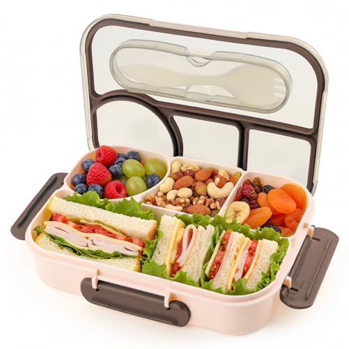 Bento Box for Adults,4 Compartments Lunch Box, Snack Containers Reusable Lunch Containers Drop-Proof, Dishwasher Safe & Made with BPA-Free Materials, Beige - color: Beige