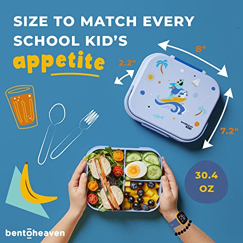 Bentoheaven Premium Bento Lunch Box for Kids, 9 Designs, Leak-proof 3-4 Compartments, Divider, Ideal size 30oz, Microwave/Dishwasher Safe Kids Bento Box (Loncheras Para Niños/Niñas)[Ocean Blue] - color: Ocean Blue