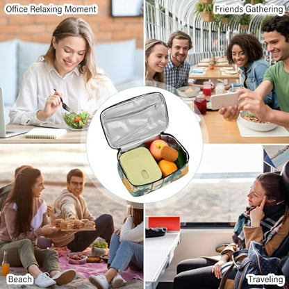 Wusikd Green Palm Trees Sunset Lunch Bag Cooler Bag Insulated Thermal Lunch Box for School Children Students Girls Boys Men Women