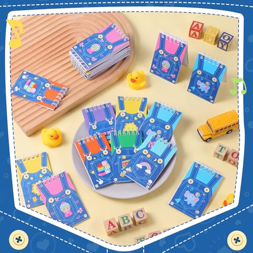 Faccito 24 Pcs Cartoon Girls Mini Notebook English Teacher Party Favors Cute Denim Overalls Small Notepads Pocket Spiral Journal for Birthday Party Supplies Classroom Rewards Gift, 2.4 x 3.9 Inch - style: Teacher