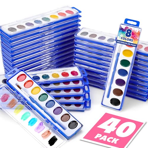 40 Pack Watercolor Paint Set Bulk,8 Colors Water Color Paint Set for kids with Paintbrush.Washable Watercolors Paint for Parties,Birthday Party Favor,Valentines for kids,Art Supplies and Classroom - size: 1 Count (Pack of 40)