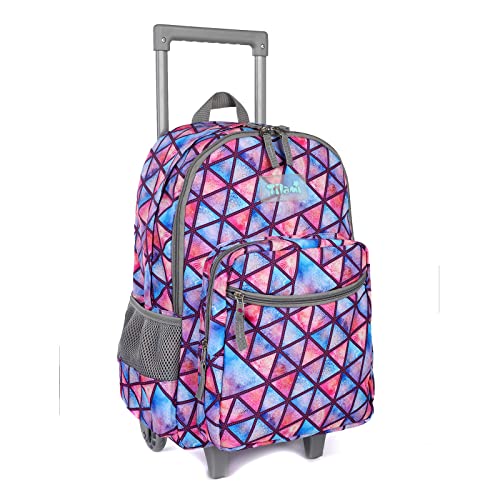 Tilami Rolling Backpack 18 inch Double Handle Wheeled Boys Girls Travel School Children Luggage Toddler Trip, Triangle Pink - color: Triangle Pink