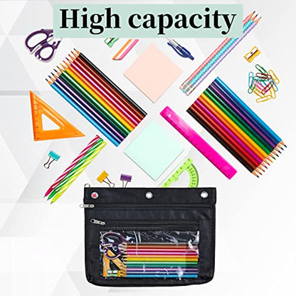 YoeeJob 18 Pack 1 Inch Expandable Zipper Pencil Pouches with Clear Window for 3 Ring Binder, Suitable for School & Office（Black） - color: Black