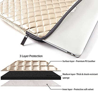 TRIUMPH VISION Puffy Laptop Sleeve Pouch Case Protective Bag Lined Padded | Puffy Laptop Case 11 12 in Quilted Leather Protection Shockproof Cushion Padding Fashion with Pocket Safe Golden - color: Gold Quilted, size: 11-12 Inch
