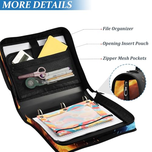 Dragon Zipper Binder with Shoulder Strap, 500 Sheets Capacity, Multiple Pockets 1.5Inch 3 Ring Zipper Binder - color: Dragon