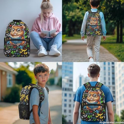 17 Inch School Backpack for Kids, Cute Hamste Print 4PCS Set Elementary Bookbag with Lunch Bag Pencil Case Water Bottle Holder for 6-11 Years, Back to School Supplies - color: Cute Hamste