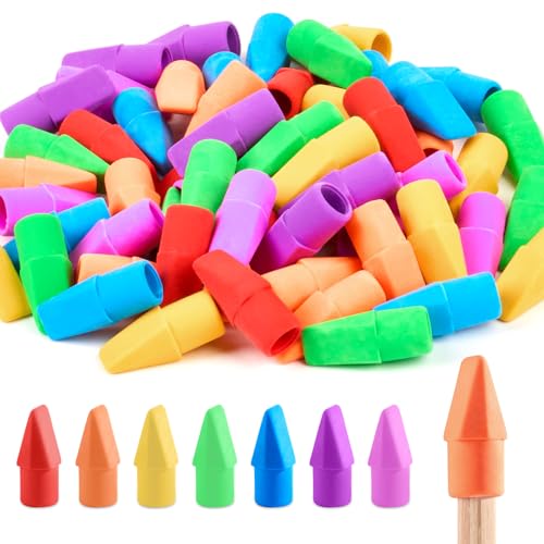 60 Pack Erasers for Kids, Sooez Pencil Top Erasers, Eraser Caps, Cap Toppers Small Cute Drawing Erasers, Classroom Must Have for Teacher & Student, Back to School Supplies - color: 7 Vibrant Colors, size: 60 Pack