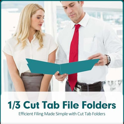 File Folder, PANDRI 120 Pack File Folder, 1/3 Cut Tab, Letter Size, Filing Folder for Office School Business, Turquoise - color: Turquoise