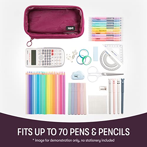 ZIPIT Half & Half Pencil Case for Girls, 3 Compartment Zipper Pouch for School, Stationery Bag for Teen and Adults, Pink - color: Pink