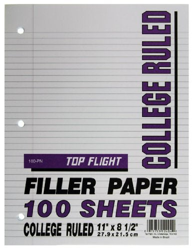 Top Flight Filler Paper, 11 x 8.5 Inches, College Rule, 100 Sheets (12404)
