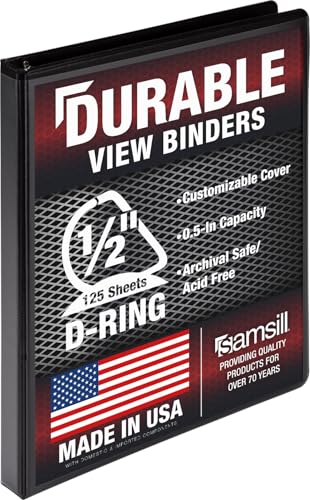 Samsill Durable 0.5 Inch Binder, D Ring Binder, Customizable Clear View Cover, Charcoal Black, Holds 125 Pages - color: Charcoal Black, size: 1 Pack, style: 0.5 Inch