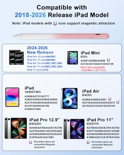 Stylus Pen for iPad (2018-2026) - Fast Charge for iPad Pencil Palm Rejection Active Pen Compatible withApple iPad 6/7/8/9/10/11(A16), Pro 11"/12.9"/M4, Mini 5/6, Air 3/4/5/M2/M3 (Gradient Pink) - color: A19D-Gradient Pink