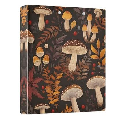 3 Ring Binder with Clipboard, D Rings Holds 200 Sheets, Heavy Duty Binders Folder for School Office, Waterproof PVC Cover with 3 Interior Clear Pockets, Mushrooms