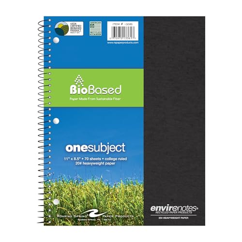 ROARING SPRING Environotes Recycled One Subject Spiral Notebook, Heavyweight College Ruled BioBased Paper, 11" x 8.5" 70 Sheets, Assorted Earthtone Covers - size: 11" x 8.5", style: Single Notebook