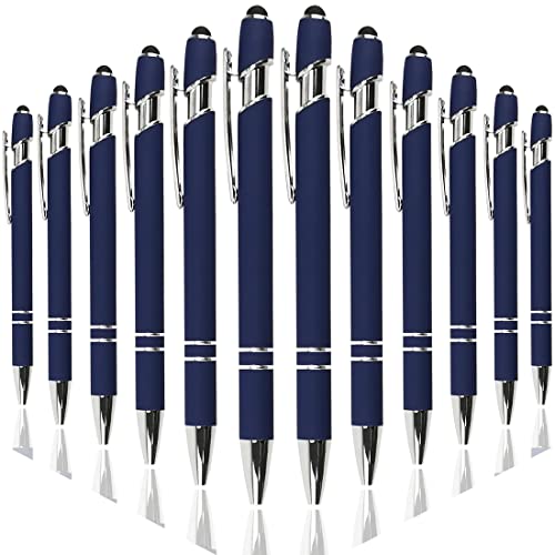 Oddmoal Ballpoint Pen with Stylus Tip, Soft Touch Click Metal Pen, 1.0mm Medium Point, Black Ink, 12 Count(Dark Blue) - color: Dark Blue - 12 Pens