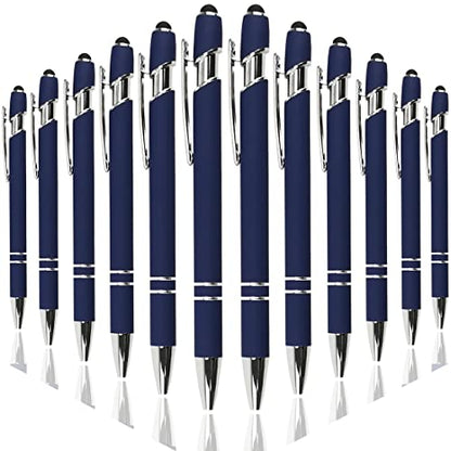 Oddmoal Ballpoint Pen with Stylus Tip, Soft Touch Click Metal Pen, 1.0mm Medium Point, Black Ink, 12 Count(Dark Blue) - color: Dark Blue - 12 Pens