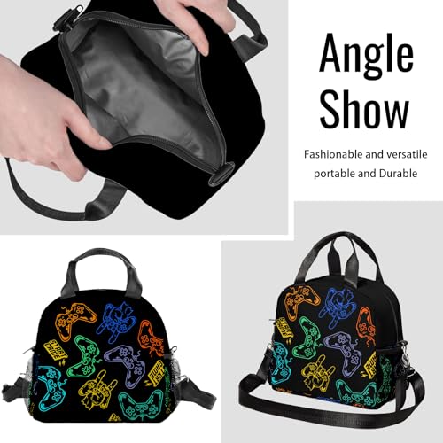 Game Lunch Bag Reusable Insulated Lunch Box Large Capacity Meal Tote for Kids Boys Girls Cooler Bag Waterproof Adjustable Shoulder Strap Gaming Lunch Tote for Work School Picnic Travel Hiking - color: Game03