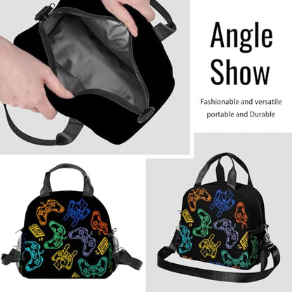 Game Lunch Bag Reusable Insulated Lunch Box Large Capacity Meal Tote for Kids Boys Girls Cooler Bag Waterproof Adjustable Shoulder Strap Gaming Lunch Tote for Work School Picnic Travel Hiking - color: Game03