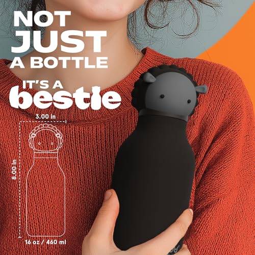 asobu Bestie Bottle Insulated Stainless Steel Water Bottle with Detachable Soft Animal Head Fun Drinking For Kids and Teens16 Ounce (Black Sheep) - color: Black Sheep