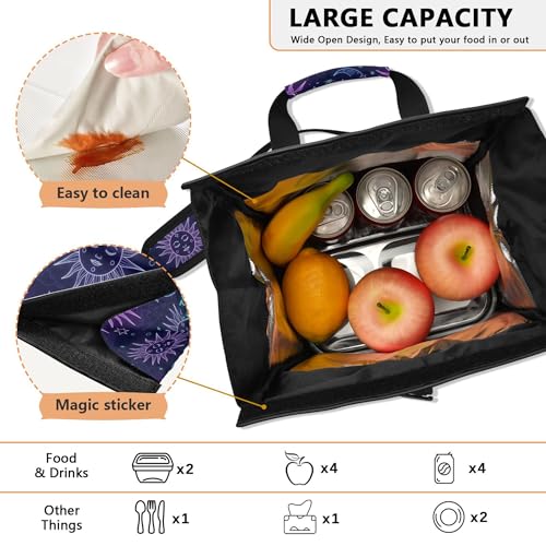 MNSRUU Insulated Lunch Bags Women Men, Moon Sun Stars Portable Reusable Thermal Meal Tote Cooler Bag Organizer, Adjustable Shoulder Strap, Handle - color: Galaxy 126