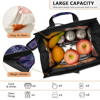 MNSRUU Insulated Lunch Bags Women Men, Moon Sun Stars Portable Reusable Thermal Meal Tote Cooler Bag Organizer, Adjustable Shoulder Strap, Handle - color: Galaxy 126