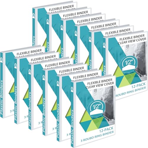 Fulmoon 12 Pcs Economy View 3 Ring Plastic Binder 12.2 x 9.8 Inch Plastic Round Ring Binders with Pockets Notebinder for Meetings for Home, Office, School(White, 1/2 Inch) - color: White, size: 1/2 Inch