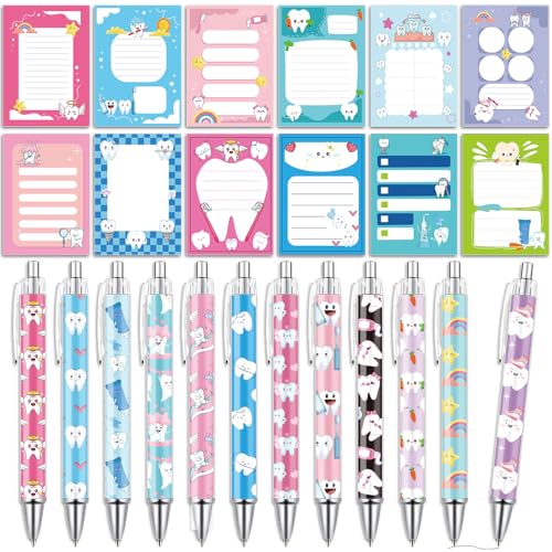 Wxiben Dental Pens with Sticky Notes Gifts 24 Pcs Teeth Ballpoint Pens Notepads Set Dental Assistant Accessories Tooth Appreciation Gift for Hygienist Student Teacher Nurse Office School Home - color: Dental