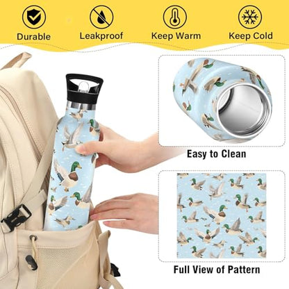 Mallard Ducks 20 Oz Water Bottle with Straw Kids Insulated Stainless Steel Sports Water Cup Metal Flask - color: Multi01