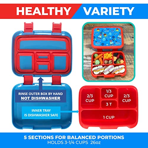 Bento Box with Thermo and Insulated Lunch Bag Set for Kids Boys Toddlers, 5 Compartment Lunch-box with Ice Pack and Utensil, For Hot and Cold Food, Soup, Blue Pirates - color: Blue Pirate Set