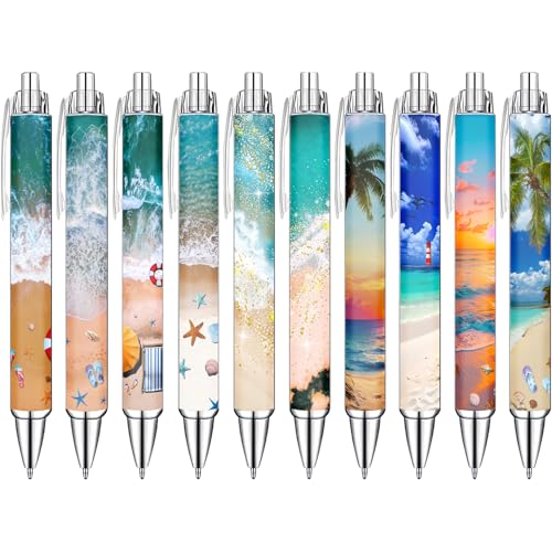 Idealmuzik Employee Appreciation Ballpoint Pens, 10 Pack – Ocean Beach Theme Pens with Wave & Coastal Designs – Smooth Writing Pens for Office, Team Gifts, and Daily Use - style: Beach