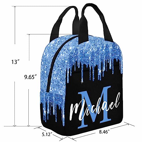 MyPupSocks Personalized Casual School Backpack for Girls Back School Gift, Custom Blue Glitter Drops Lunch Box Girls Backpack Shoulder Book Bag Travel Knapsack for Kids Travel - color: Multi 05