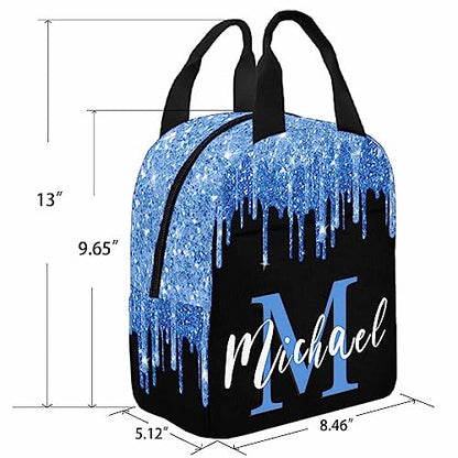MyPupSocks Personalized Casual School Backpack for Girls Back School Gift, Custom Blue Glitter Drops Lunch Box Girls Backpack Shoulder Book Bag Travel Knapsack for Kids Travel - color: Multi 05